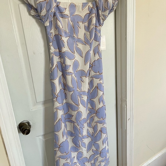 A New Day Blue and Cream Cottagecore Leaf Print Midi Dress Bohemian - Picture 7 of 10
